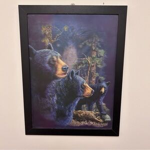 Vintage 3D Lenticular Black Bear Family Framed Wall‎ Art Forest Wildlife Picture